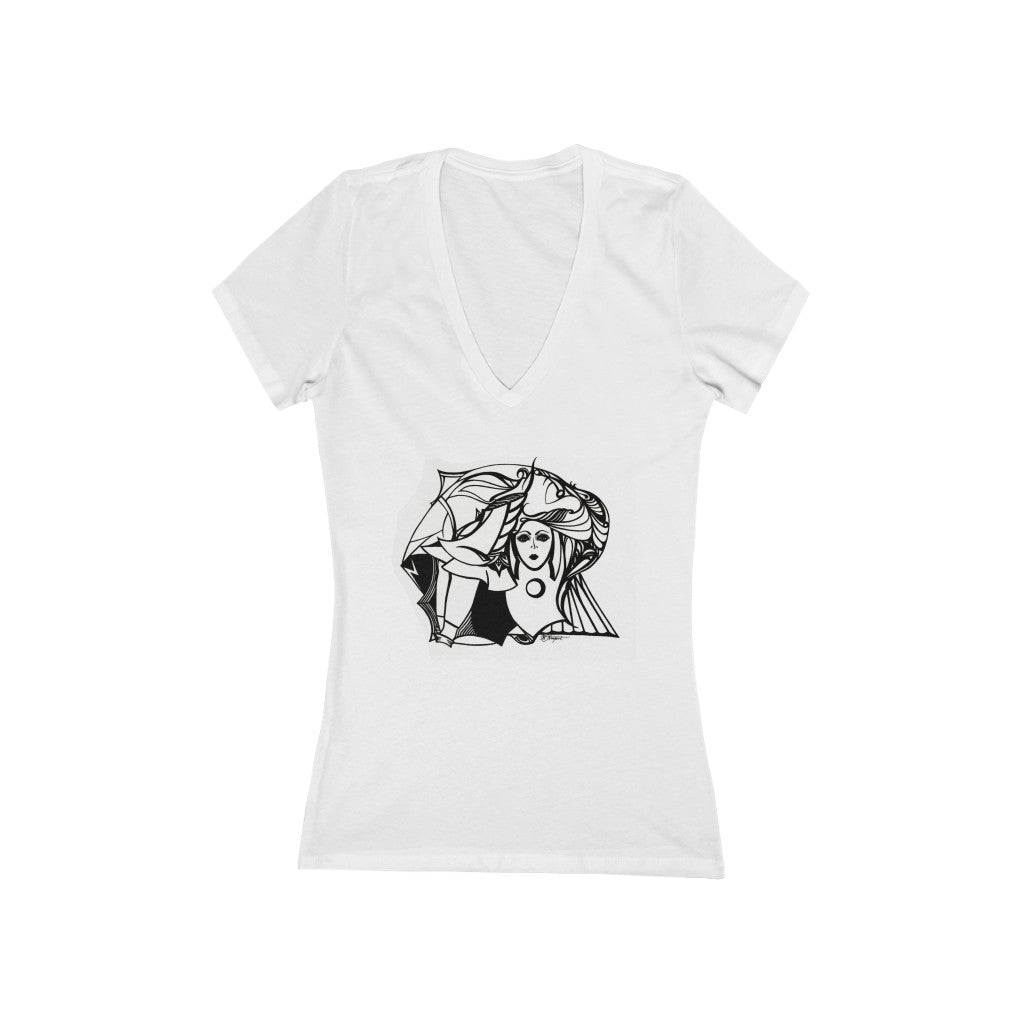 "Disjointed" - Women's Jersey Short Sleeve Deep V-Neck Tee