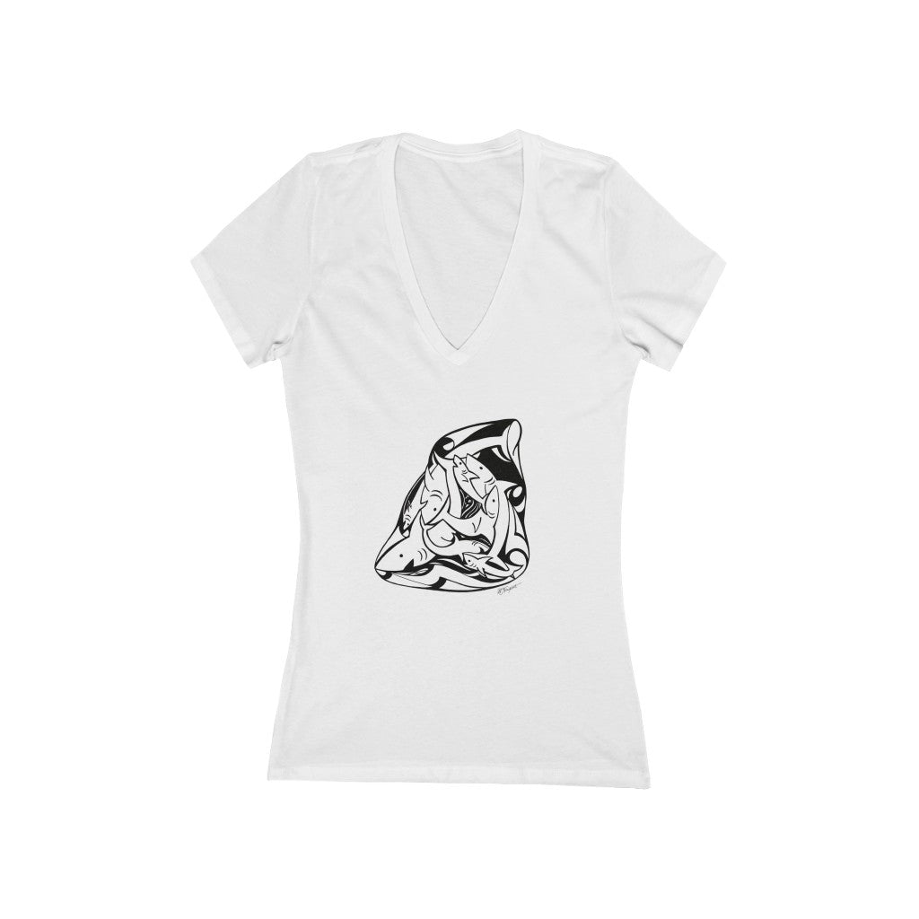 "Tiburones (Sharks)" - Women's Jersey Short Sleeve V-Neck Tee