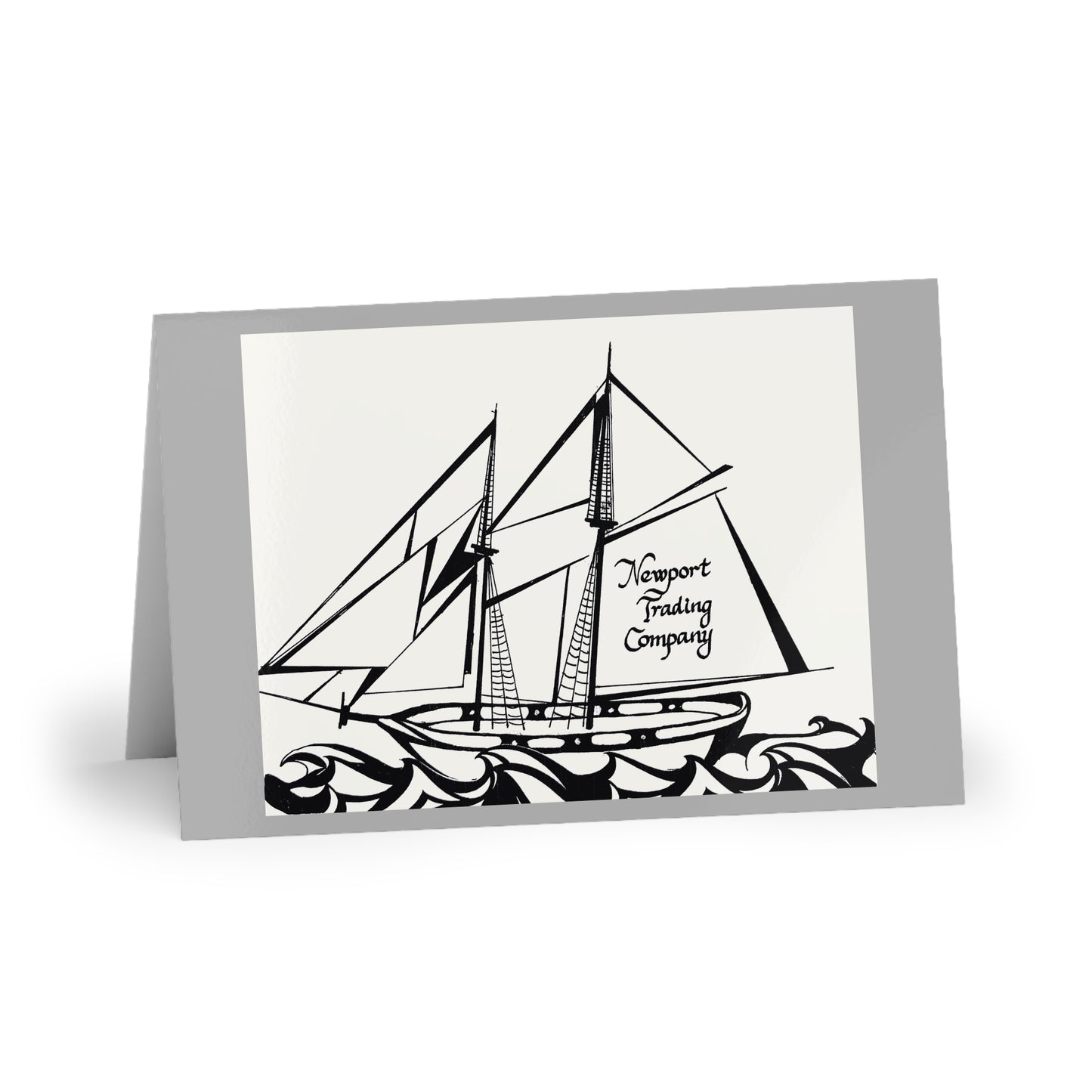 Nautical Sailing Greeting Card — 'Newport Trading Company' Black & White Ship Design (1 or 10-Pack)