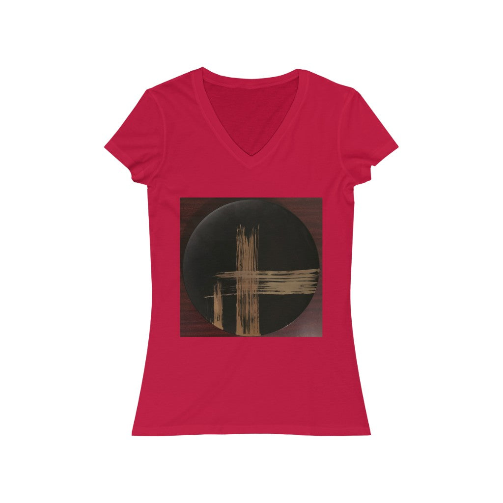 Black Plate with Gold Streaks - Women's Jersey Short Sleeve V-Neck Tee