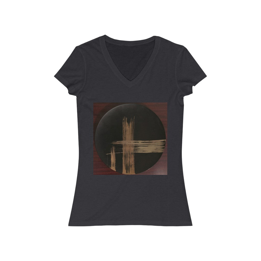 Black Plate with Gold Streaks - Women's Jersey Short Sleeve V-Neck Tee