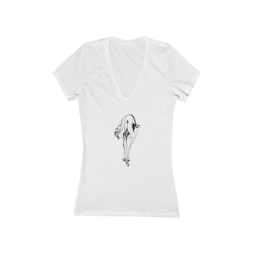 "La Femme" - Women's Jersey Short Sleeve Deep V-Neck Tee