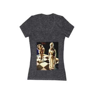 She Did This - Women's Jersey Short Sleeve V-Neck Tee