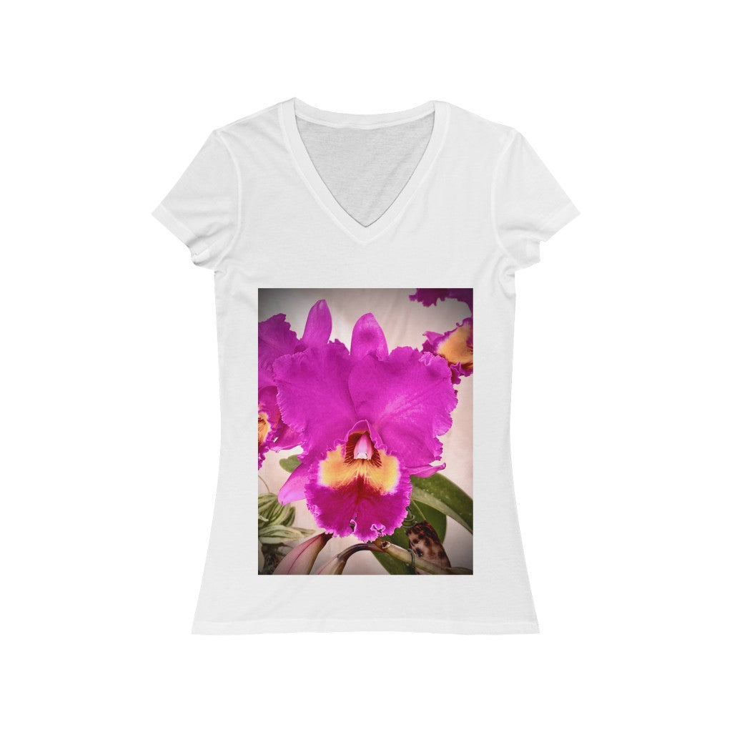 Orchid 5 - Women's Jersey Short Sleeve V-Neck Tee