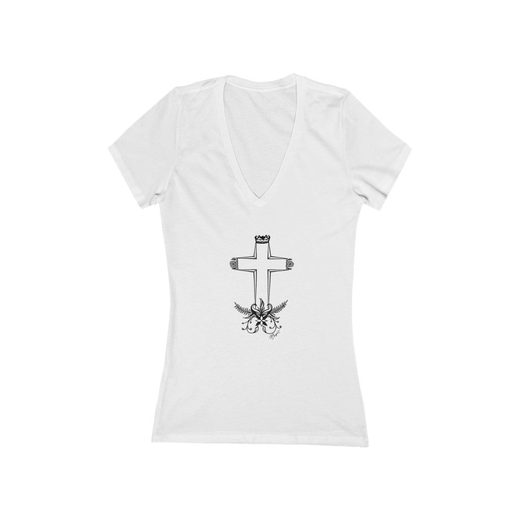 "Cross #1" - Women's Jersey Short Sleeve V-Neck Tee