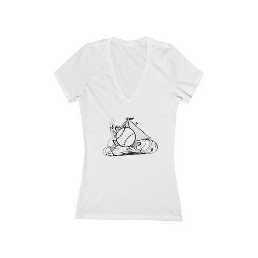 "Sports" - Women's Jersey Short Sleeve Deep V-Neck Tee