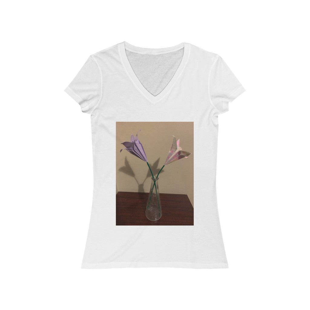 Origami Flowers - Women's Jersey Short Sleeve V-Neck Tee