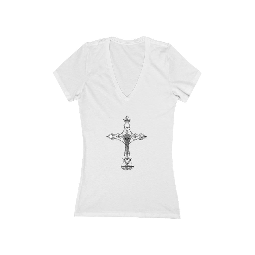 "Cross #2" - Women's Jersey Short Sleeve Deep V-Neck Tee