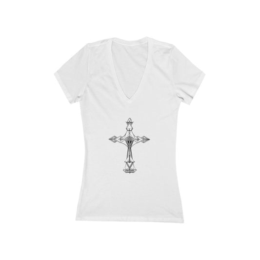 "Cross #2" - Women's Jersey Short Sleeve Deep V-Neck Tee