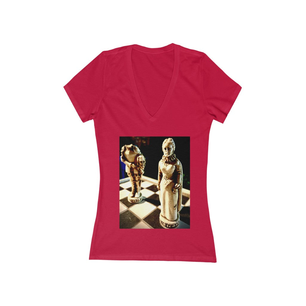 She Did This - Women's Jersey Short Sleeve V-Neck Tee