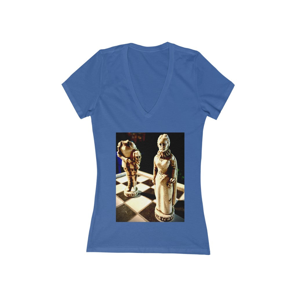 She Did This - Women's Jersey Short Sleeve V-Neck Tee