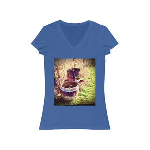 Wine Barrel in the Loire Valley - Women's Jersey Short Sleeve V-Neck Tee