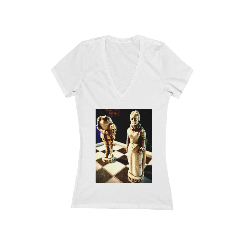 She Did This - Women's Jersey Short Sleeve V-Neck Tee