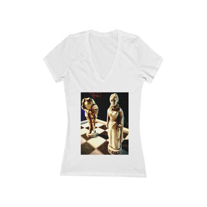 She Did This - Women's Jersey Short Sleeve V-Neck Tee