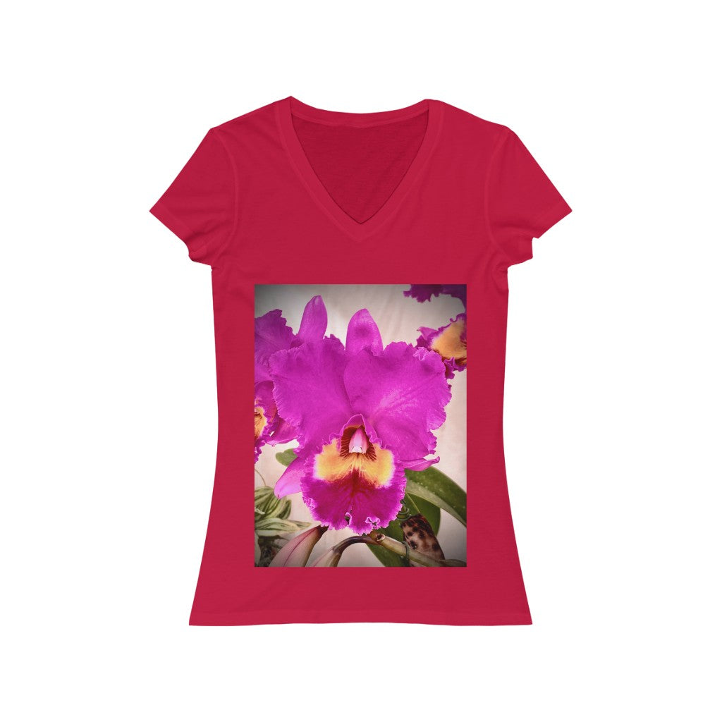 Orchid 5 - Women's Jersey Short Sleeve V-Neck Tee