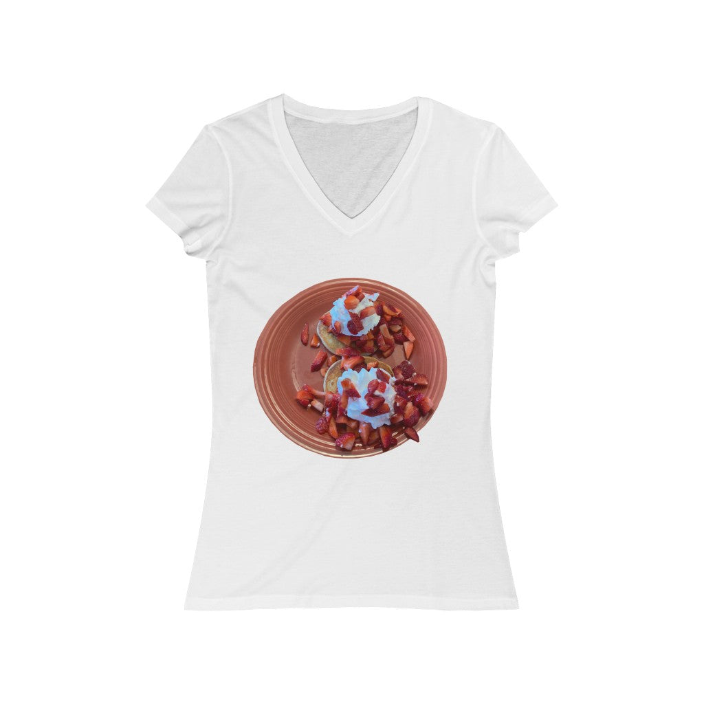 Pancakes - Women's Jersey Short Sleeve V-Neck Tee