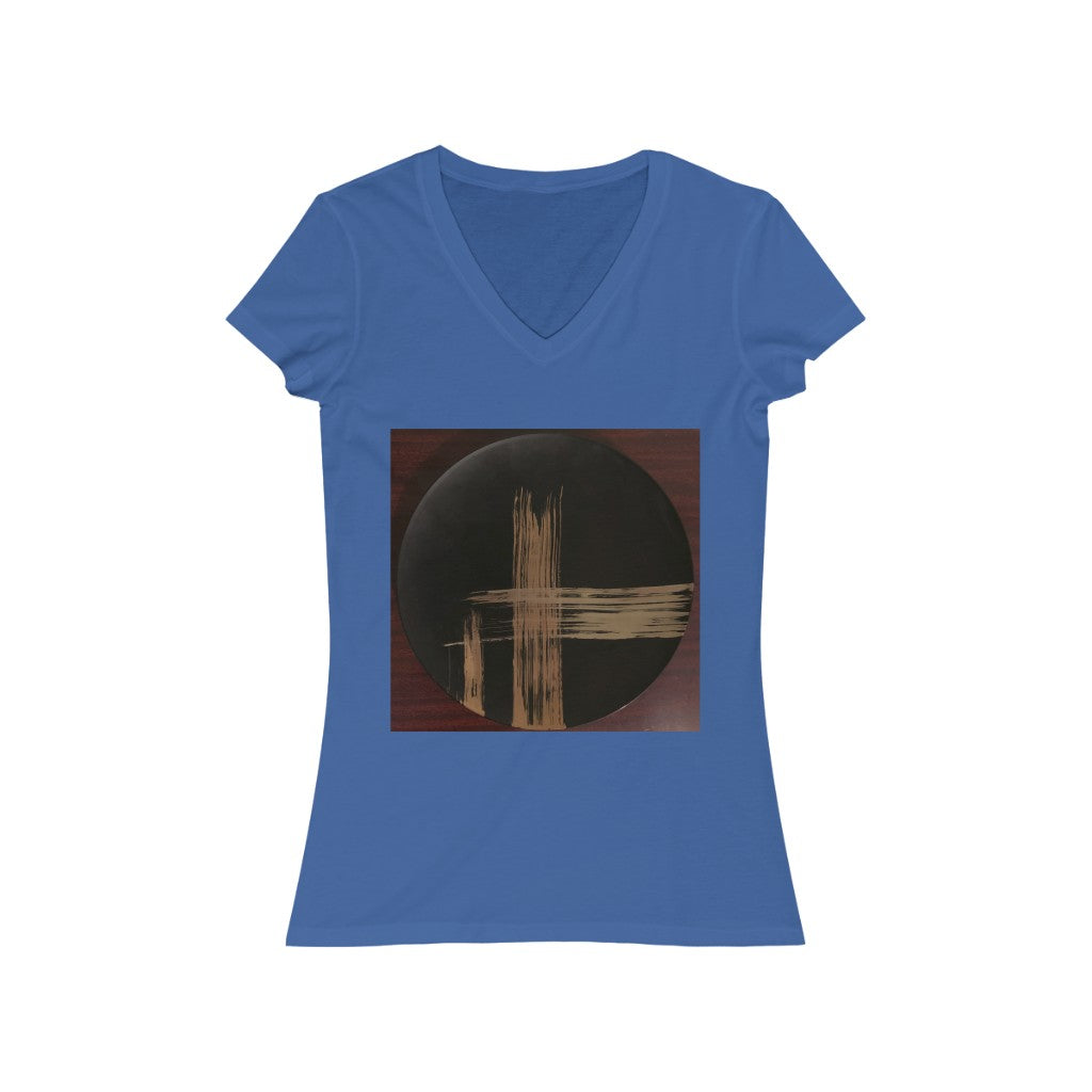 Black Plate with Gold Streaks - Women's Jersey Short Sleeve V-Neck Tee