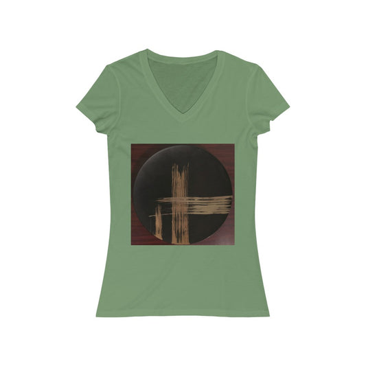 Black Plate with Gold Streaks - Women's Jersey Short Sleeve V-Neck Tee