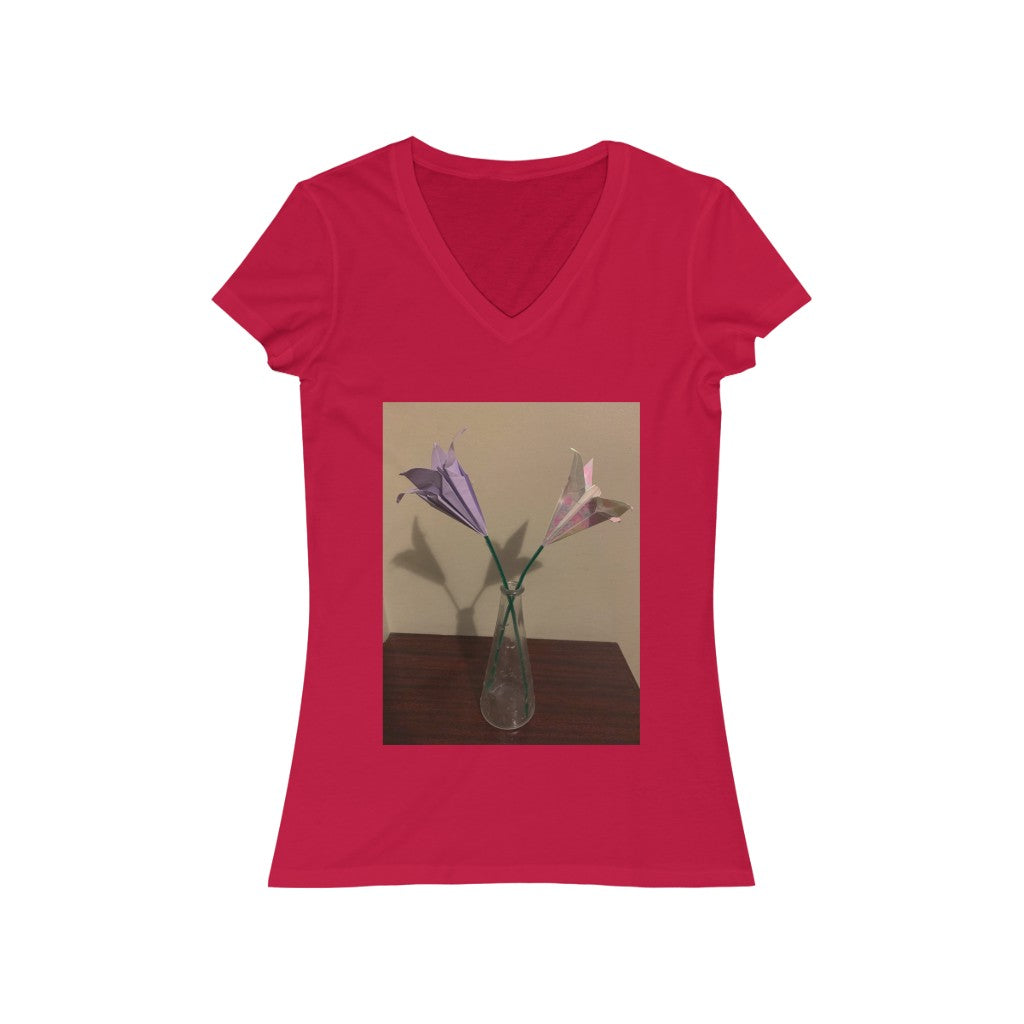Origami Flowers - Women's Jersey Short Sleeve V-Neck Tee