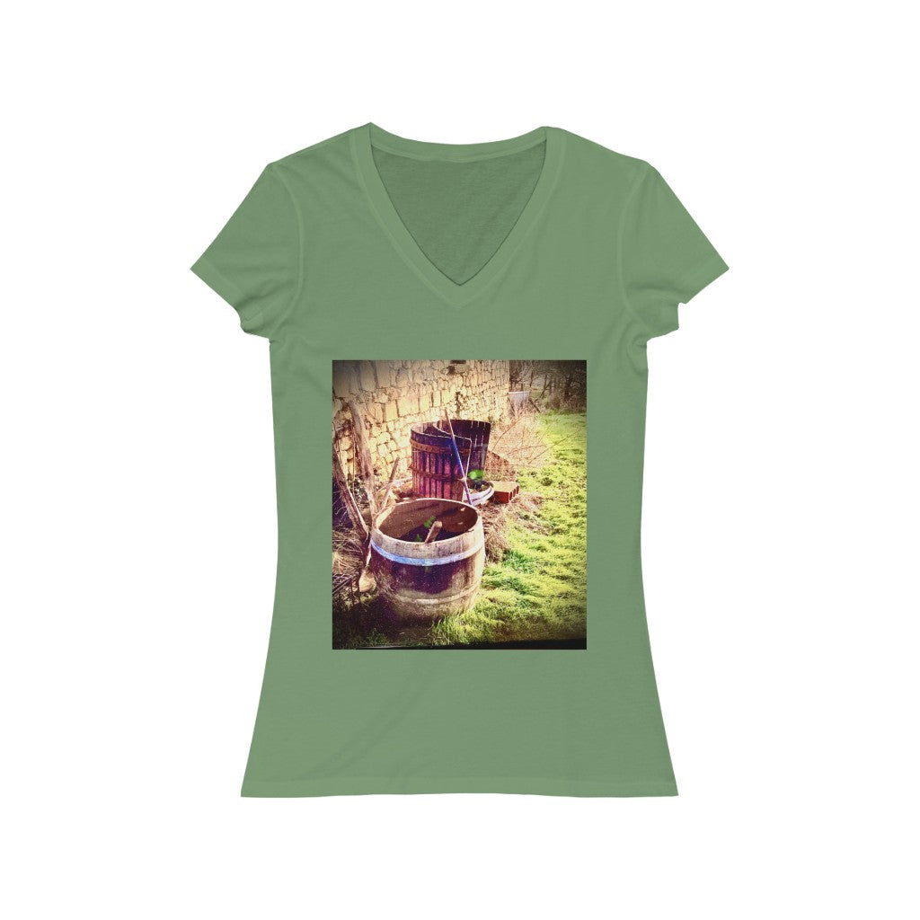 Wine Barrel in the Loire Valley - Women's Jersey Short Sleeve V-Neck Tee