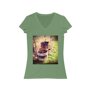 Wine Barrel in the Loire Valley - Women's Jersey Short Sleeve V-Neck Tee