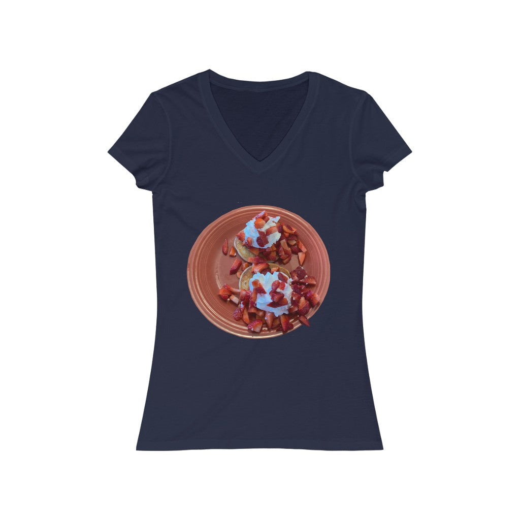 Pancakes - Women's Jersey Short Sleeve V-Neck Tee