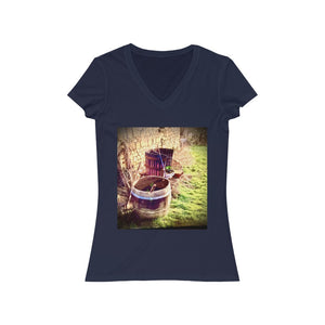 Wine Barrel in the Loire Valley - Women's Jersey Short Sleeve V-Neck Tee