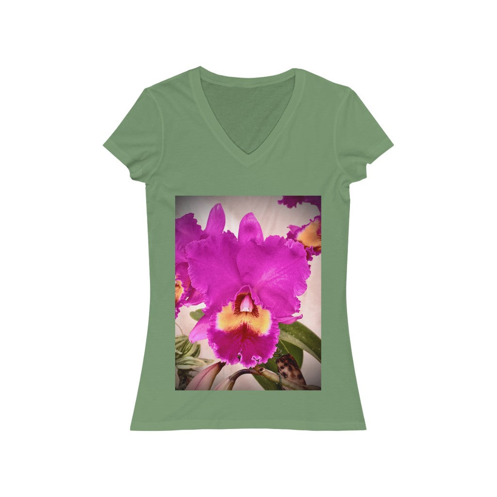 Orchid 5 - Women's Jersey Short Sleeve V-Neck Tee