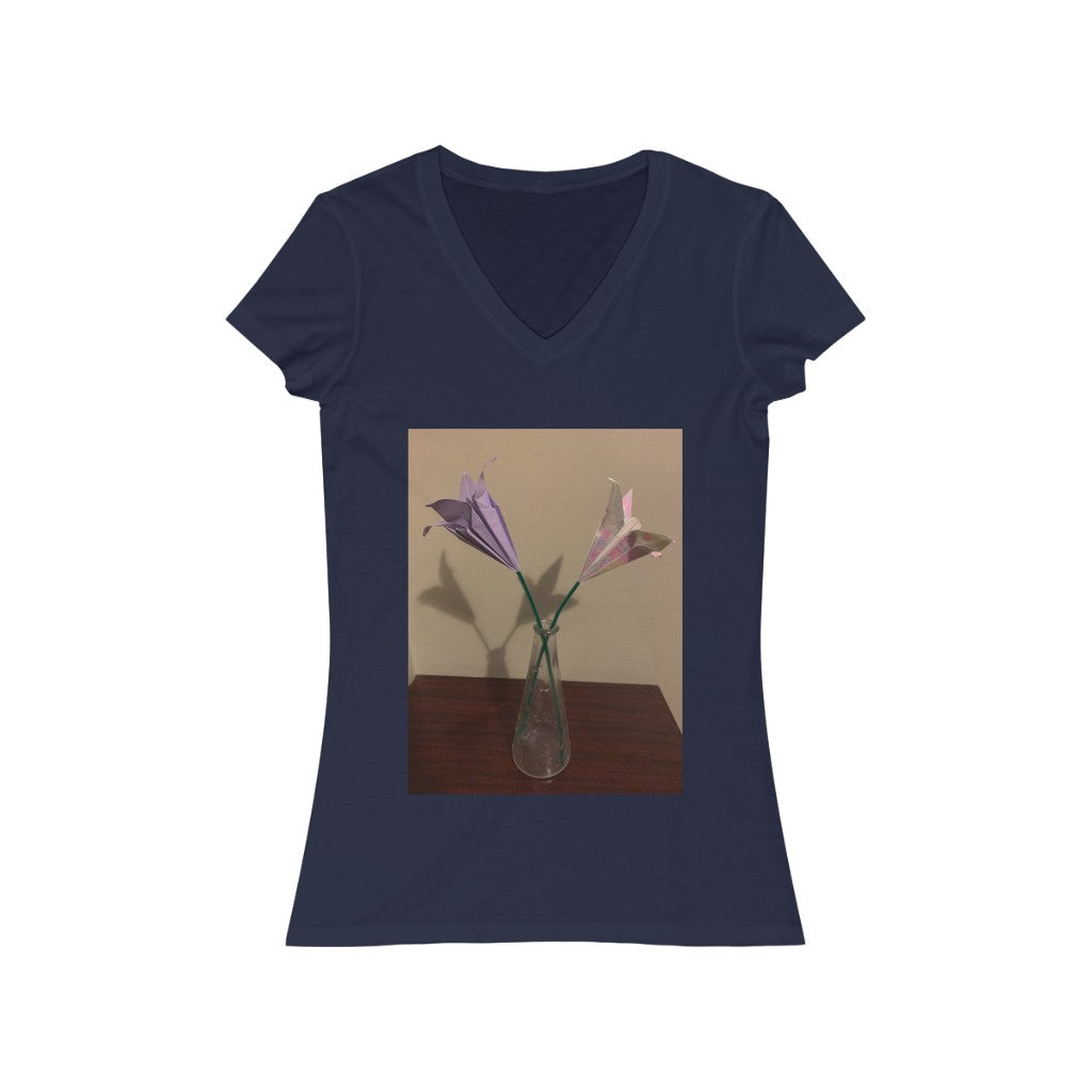 Origami Flowers - Women's Jersey Short Sleeve V-Neck Tee