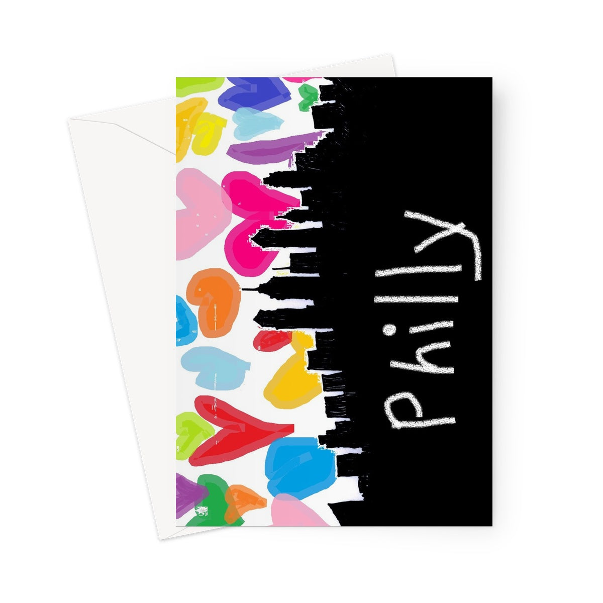 Philadelphia Skyline -- Rainbow Hearts Greeting Card