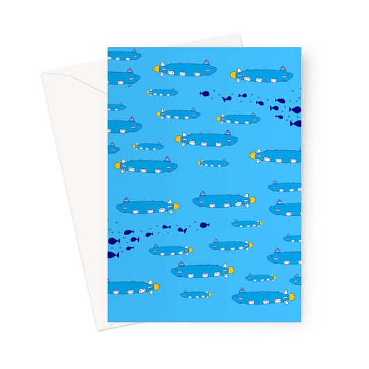 Virginia Class Submarines, Blue With Fish Greeting Card
