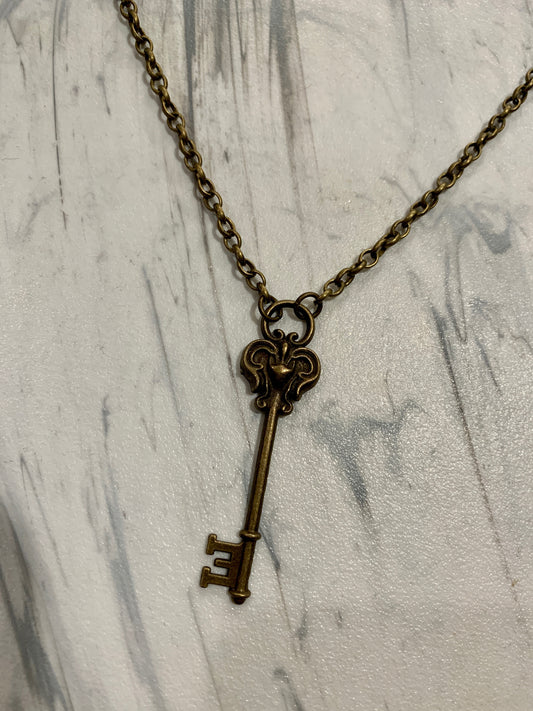 32" Brass Angel Key Necklace