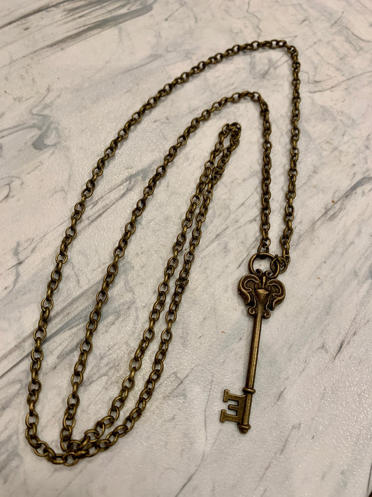 32" Brass Angel Key Necklace