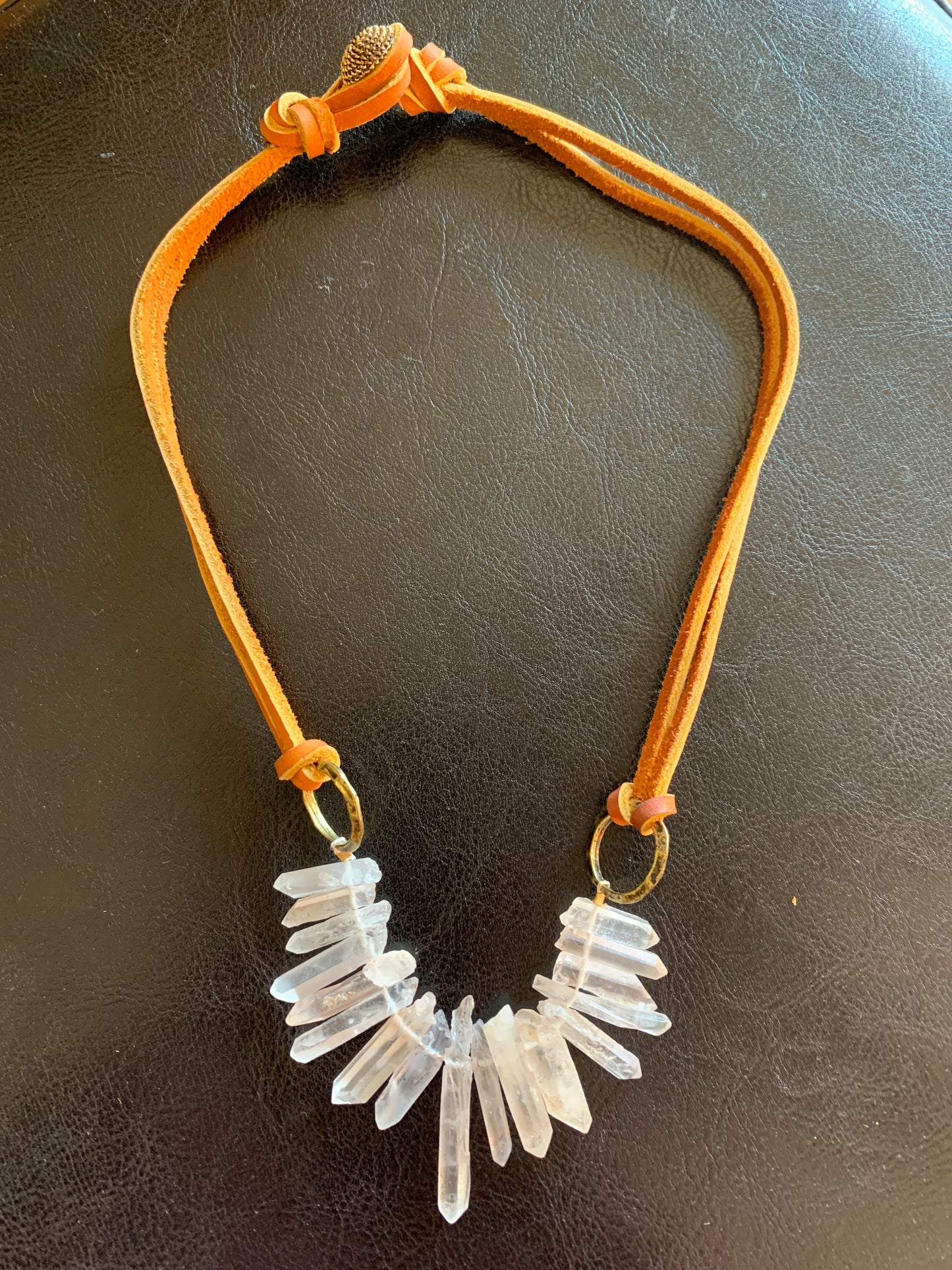 Clear quartz on deer hide