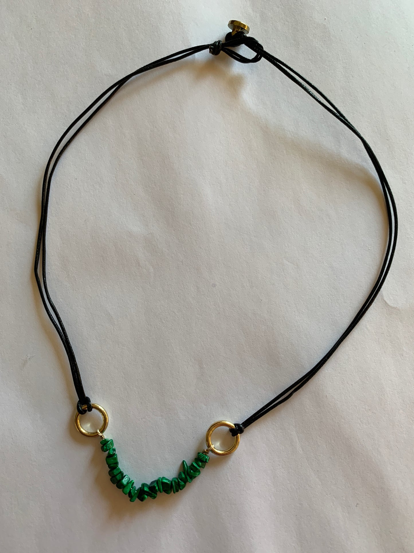 Malachite on black leather necklace