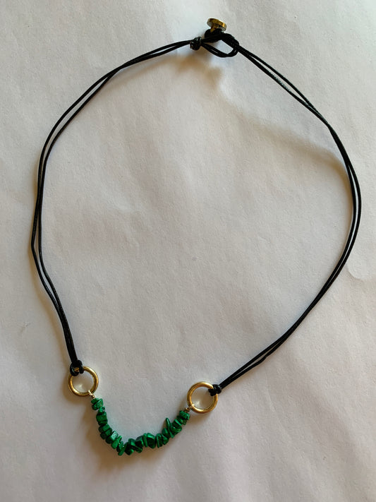 Malachite on black leather necklace