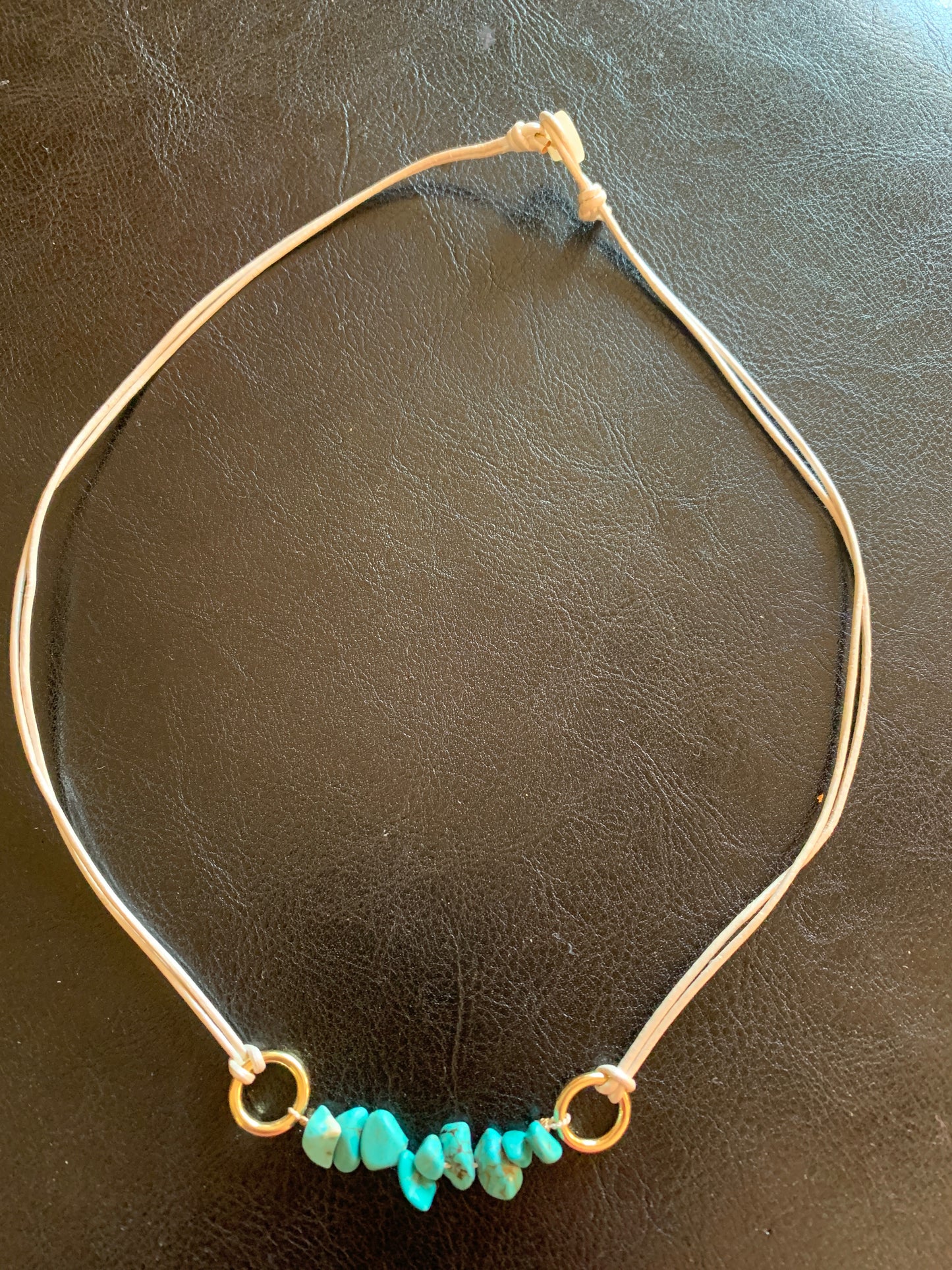 Turquoise on white leather necklace