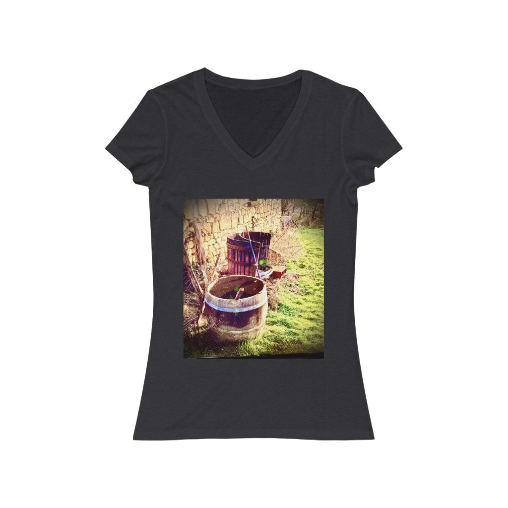 Wine Barrel in the Loire Valley - Women's Jersey Short Sleeve V-Neck Tee