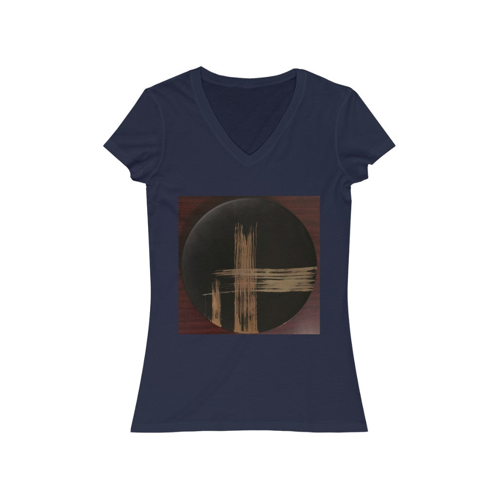 Black Plate with Gold Streaks - Women's Jersey Short Sleeve V-Neck Tee