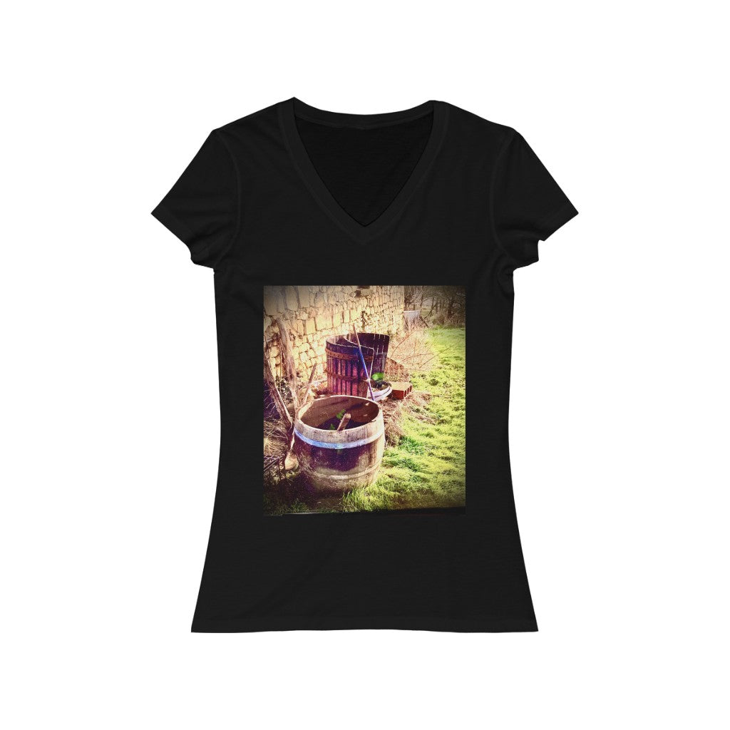Wine Barrel in the Loire Valley - Women's Jersey Short Sleeve V-Neck Tee