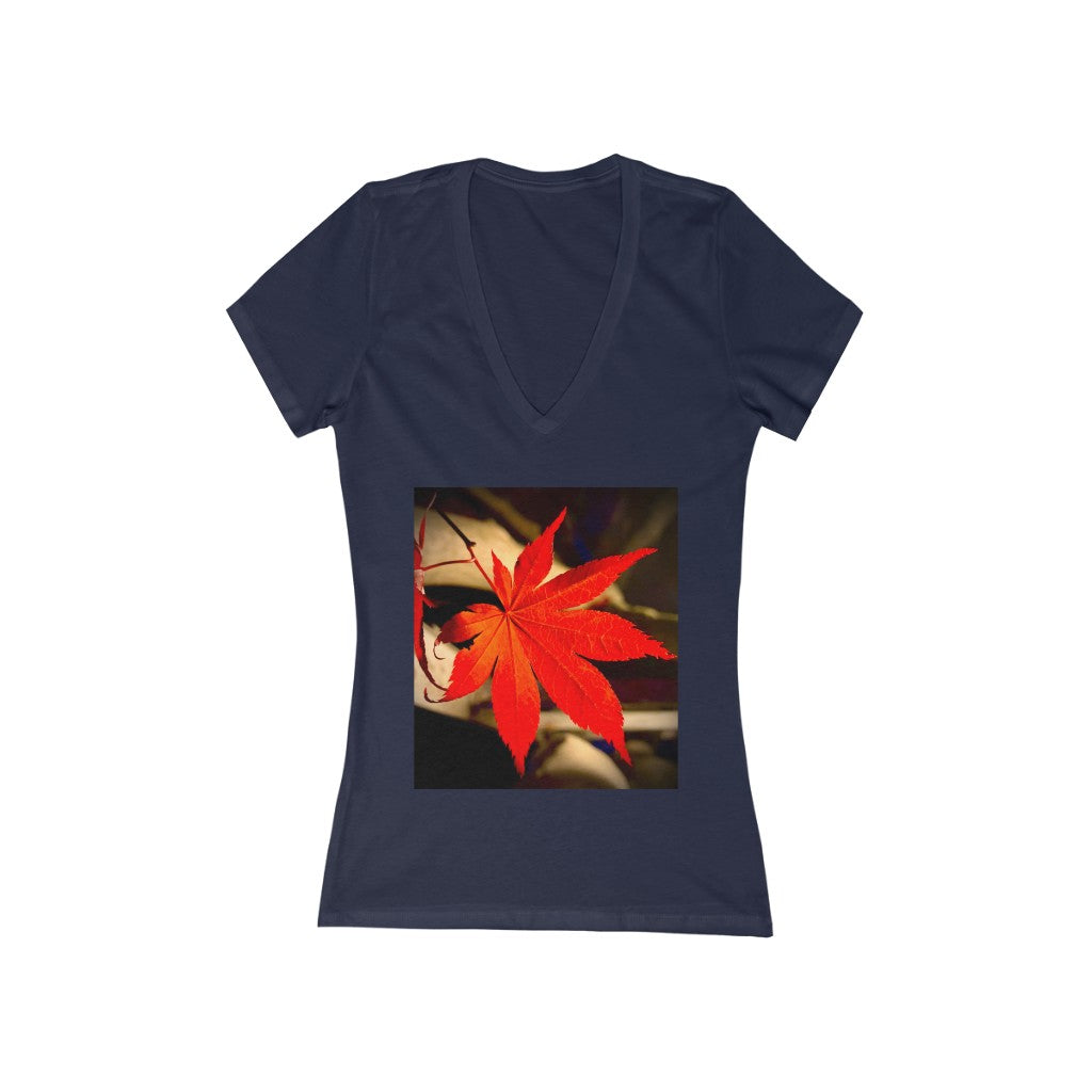 Japanese Maple Leaf - Women's Jersey Short Sleeve V-Neck Tee