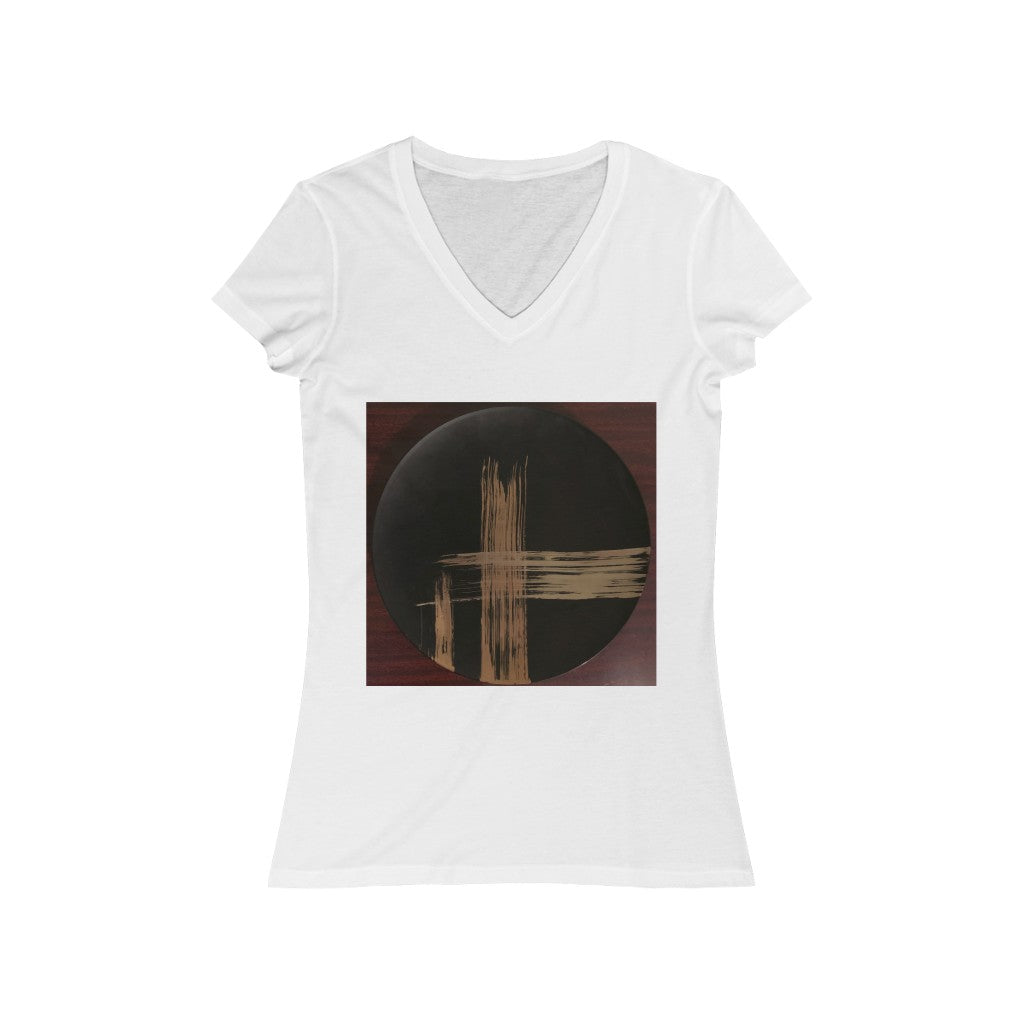 Black Plate with Gold Streaks - Women's Jersey Short Sleeve V-Neck Tee