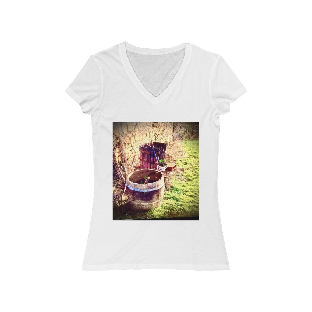 Wine Barrel in the Loire Valley - Women's Jersey Short Sleeve V-Neck Tee