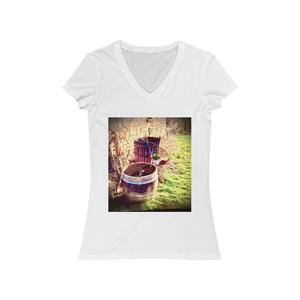 Wine Barrel in the Loire Valley - Women's Jersey Short Sleeve V-Neck Tee