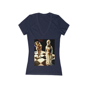 She Did This - Women's Jersey Short Sleeve V-Neck Tee