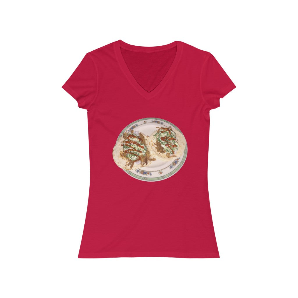 Pork Siracha Tacos - Women's Jersey Short Sleeve V-Neck Tee