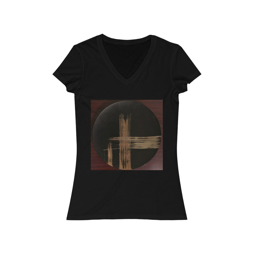 Black Plate with Gold Streaks - Women's Jersey Short Sleeve V-Neck Tee