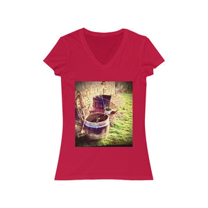 Wine Barrel in the Loire Valley - Women's Jersey Short Sleeve V-Neck Tee