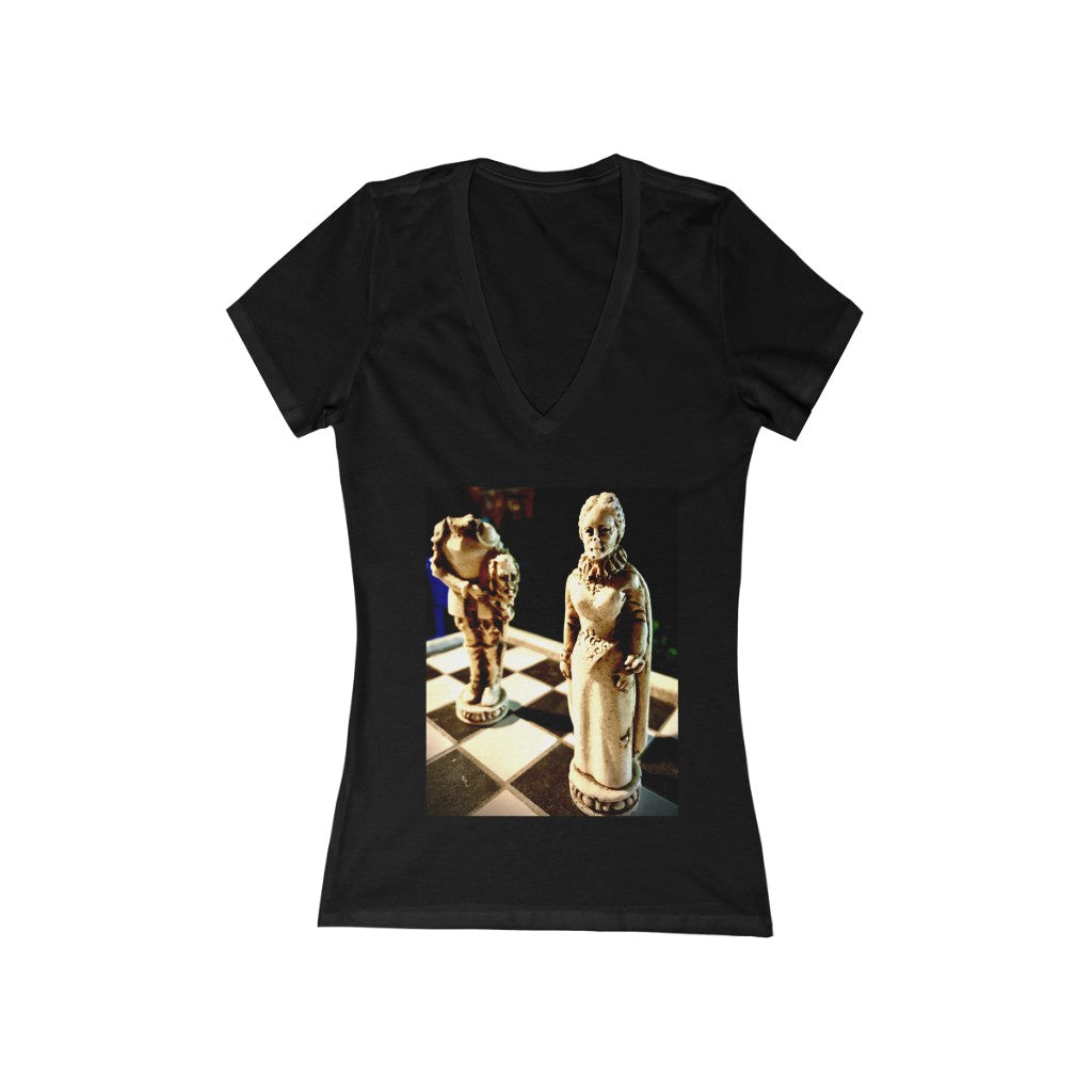 She Did This - Women's Jersey Short Sleeve V-Neck Tee